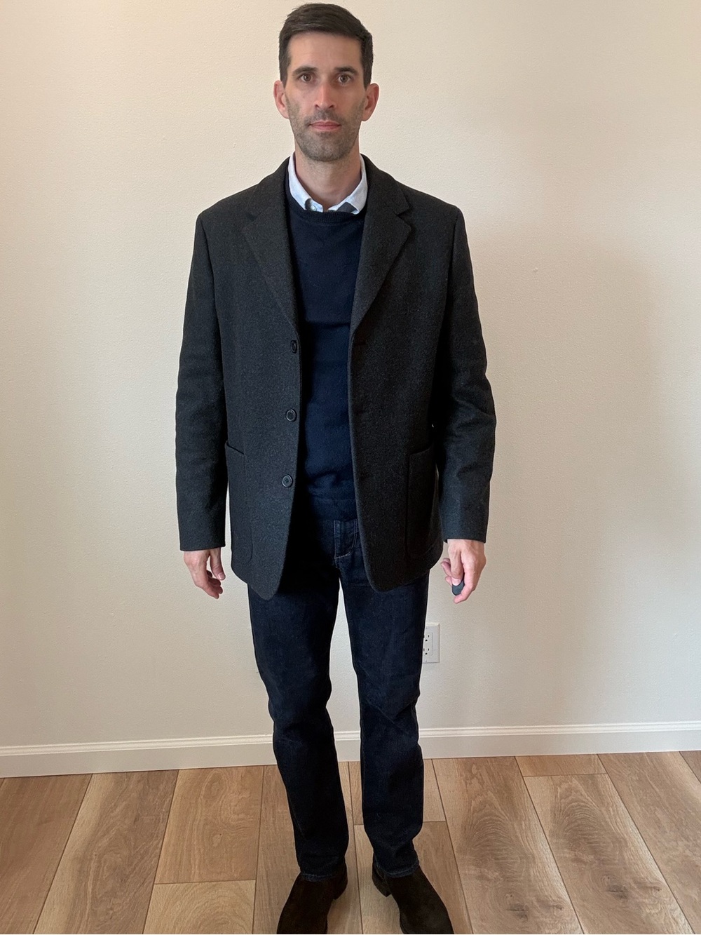 Theory Modus Melton Wool Cashmere Overcoat Blazer Jacket Medium Charcoal - Picture 5 of 7